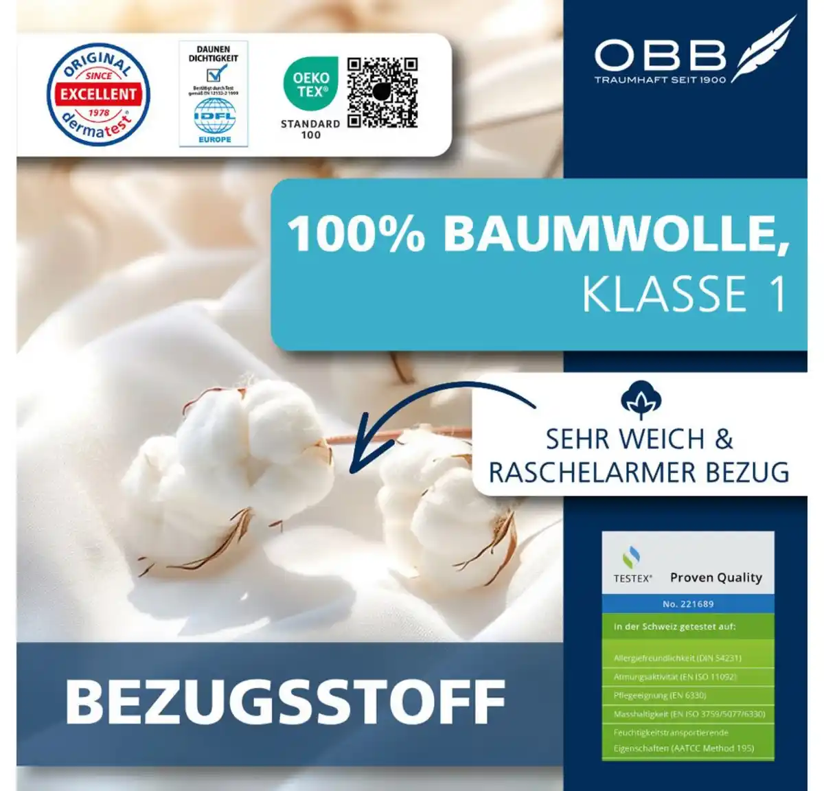 Bild 1 von OBB Federkopfkissen Edition 125 Jahre, Kopfkissen 2er-Set, Made in Germany, Füllung: 90%Federn, 10% Daunen, Bezug: 100% Baumwolle, Seitenschläfer, Rückenschläfer, Spar-Set, 2-tlg., Kissen-Set 40x
