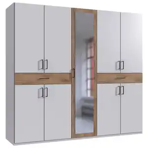 Boxxx Drehtürenschrank, Weiß, Plankeneiche, Glas, Holzwerkstoff, 2 Fächer, 2 Schublade(n) Schubladen, 225x208x58 cm, BQ - Bündnis für Qualität, Made in Germany, DIN EN ISO 9001, Typenauswahl, i