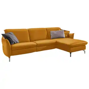 Livetastic Ecksofa, Currygelb, Metall, Echtleder, Nappaleder, 4-Sitzer, Ottomane rechts, L-Form, 263x179 cm, Made in EU, Hocker erhältlich, Armteil links, rechts, Wohnzimmer, Sofas & Couches, Wohnla