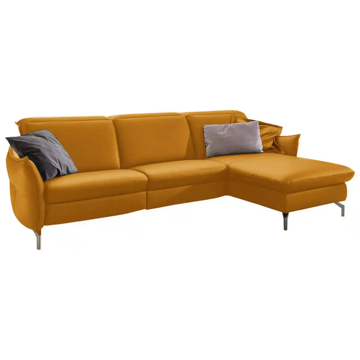 Bild 1 von Livetastic Ecksofa, Currygelb, Metall, Echtleder, Nappaleder, 4-Sitzer, Ottomane rechts, L-Form, 263x179 cm, Made in EU, Hocker erhältlich, Armteil links, rechts, Wohnzimmer, Sofas & Couches, Wohnla