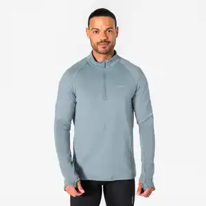 KIPRUN Laufshirt langarm Herren 1/2 Reißverschluss - Run 500 Warm grau