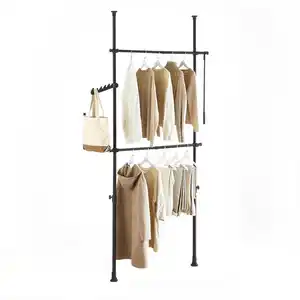 SoBuy Teleskop, Schwarz, Kunststoff, 126x295x1 cm, Garderobe, Garderobenständer
