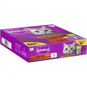 Whiskas ® Multipack Portionsbeutel 1+ Klassische Auswahl 4 Varietäten Rind, Huhn, Lamm, Geflügel in Gelee 60 x 85g