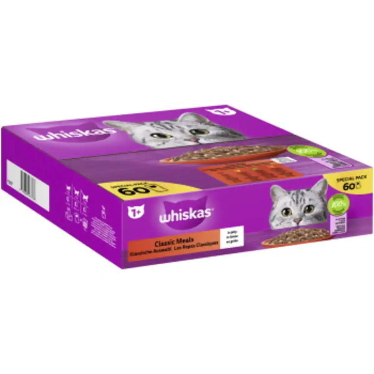 Bild 1 von Whiskas ® Multipack Portionsbeutel 1+ Klassische Auswahl 4 Varietäten Rind, Huhn, Lamm, Geflügel in Gelee 60 x 85g